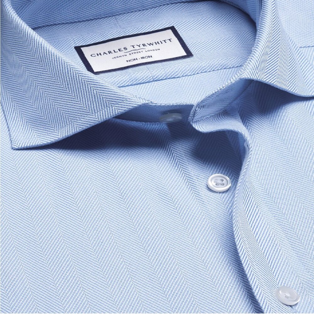 Charles Tyrwhitt ESF Cutaway Collar Non-Iron Herringbone Shirt NWT - Picture 4 of 12
